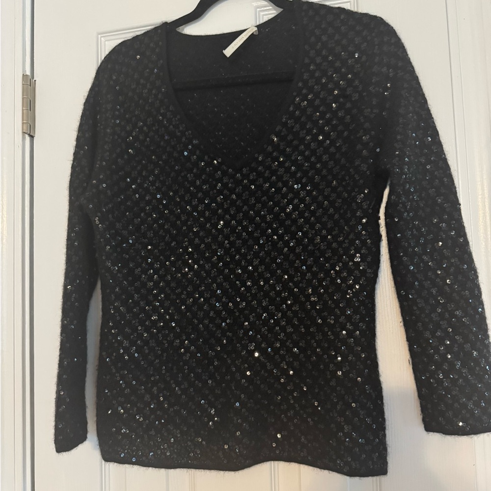 I.‎ MAGNIN Black Cashmere Sequined Sweater